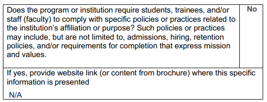 chart showing program disclosures