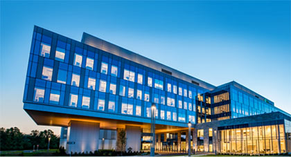 AHN Wexford Hospital building at dusk