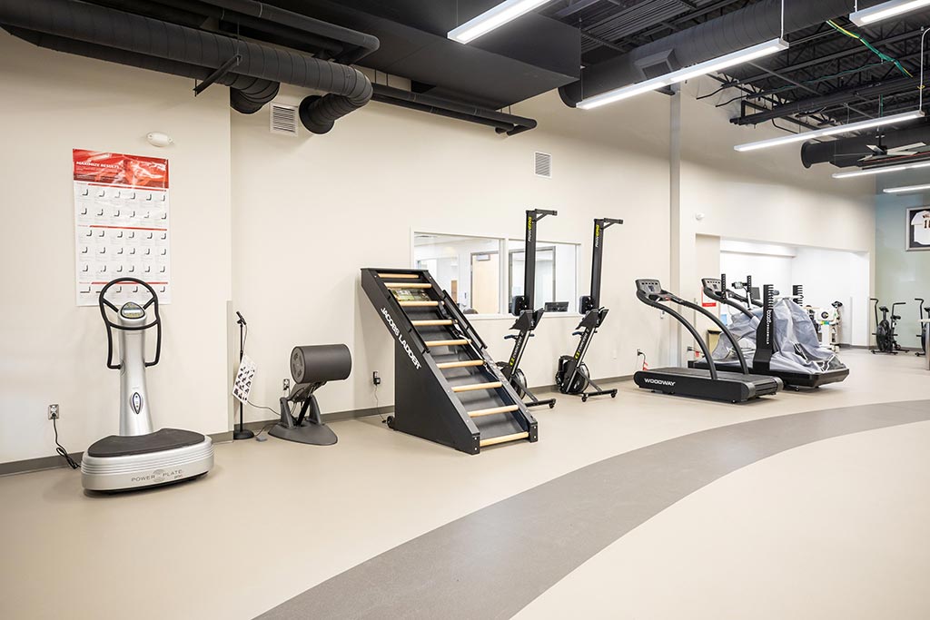 A large room full of performance training equipment at the AHN Montour Health + Sports Medicine Center