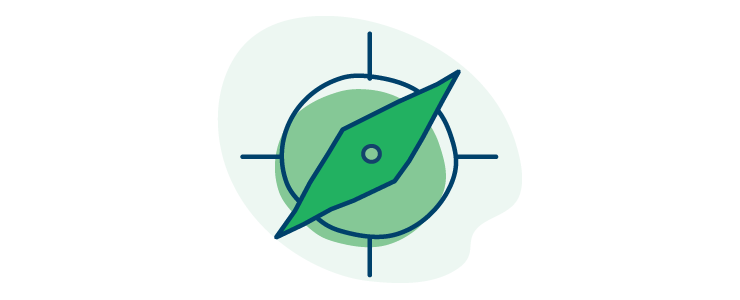 An illustration of a compass pointing North East.